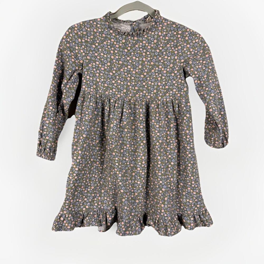 Girls' Fit & Flare Floral Dress Ruffle Neck Long Sleeve Size 140 Multi-Color